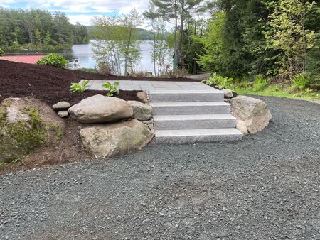 Natural Stone Landing With Granite & Bluestone in Sunapee, NH